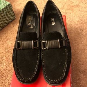 Black suede loafers